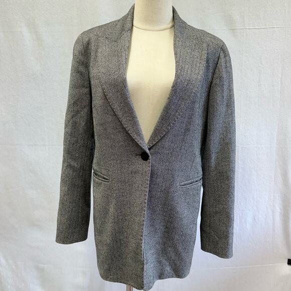 Lafayette 148 black/cream herringbone wool stretch one button blazer size 8 - Picture 14 of 14